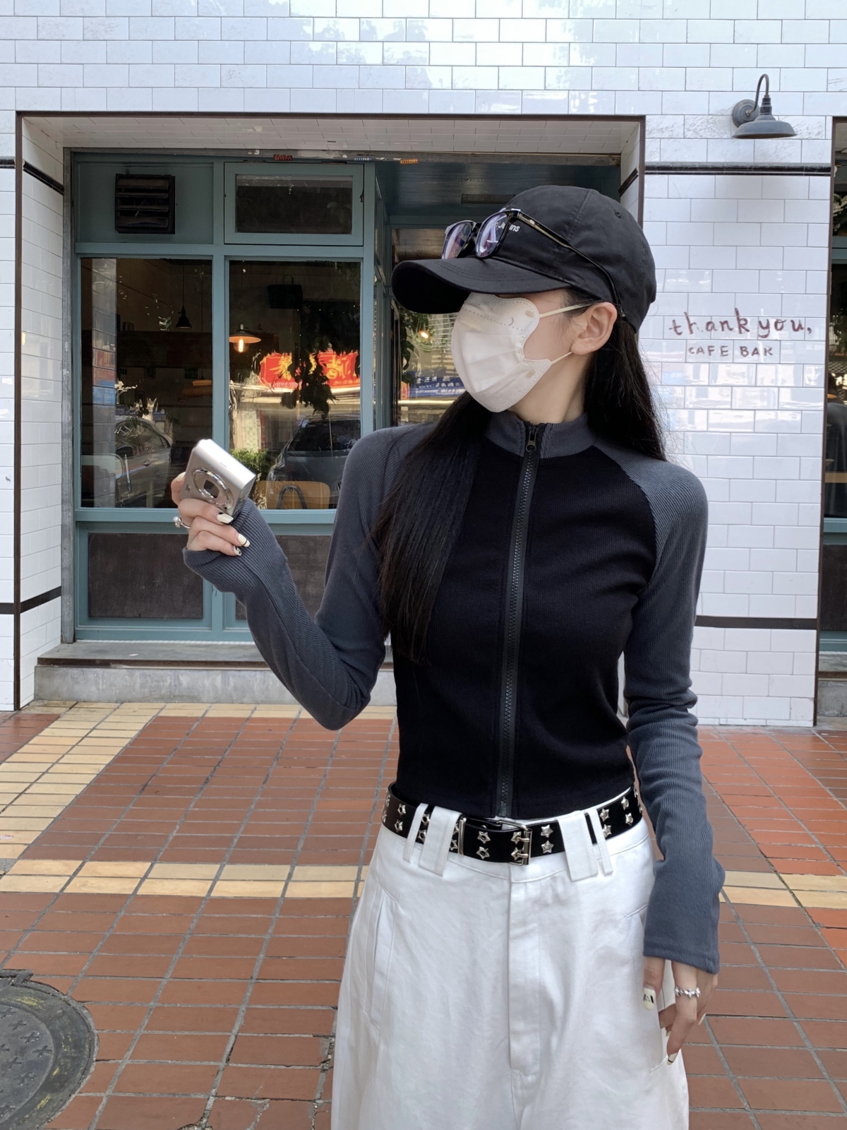 辣妹美式小眾立領撞色拉鏈長袖T恤女秋季運動修身顯瘦短款上衣ins