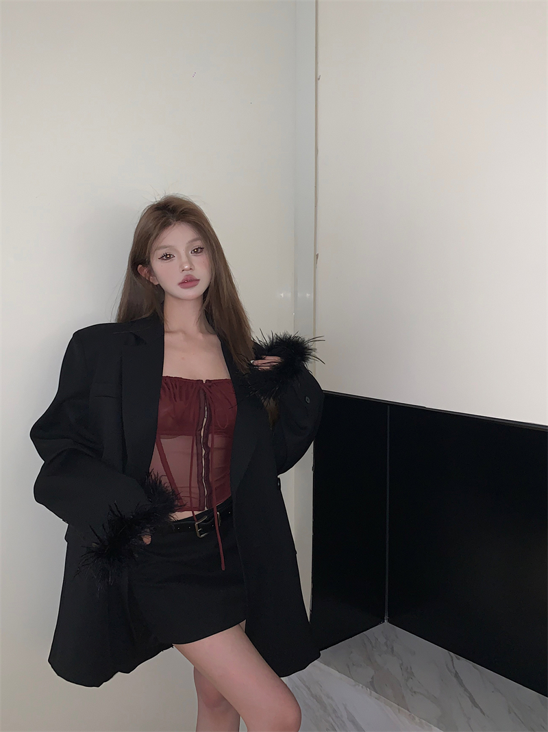 Real shot of lace camisole + high-waist hot girl skirt A-line skirt + mid-length high-end casual loose suit