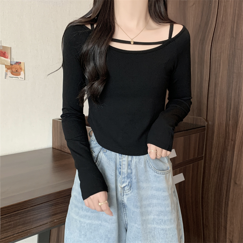 實拍  有氨德絨 磨毛長袖T恤女設計感小眾打底衫女秋冬裝