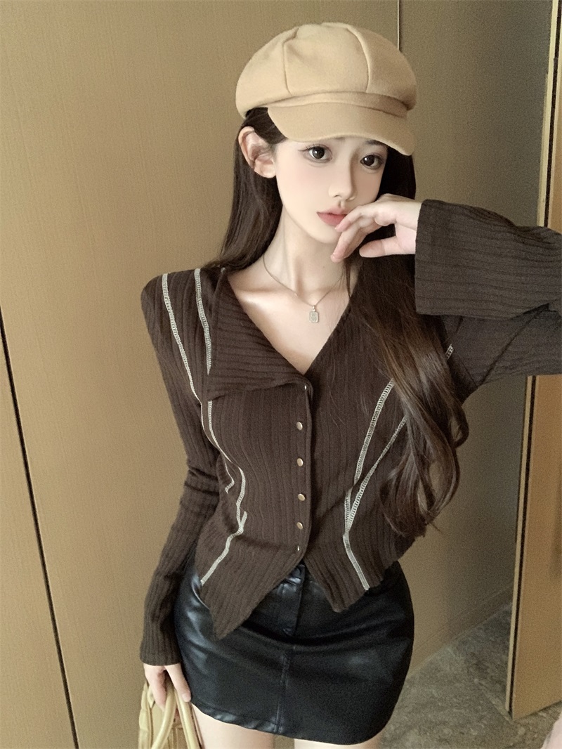 實拍！實拍！辣妹針織衫女新款2023新款不規則沒計感顯瘦長袖上衣