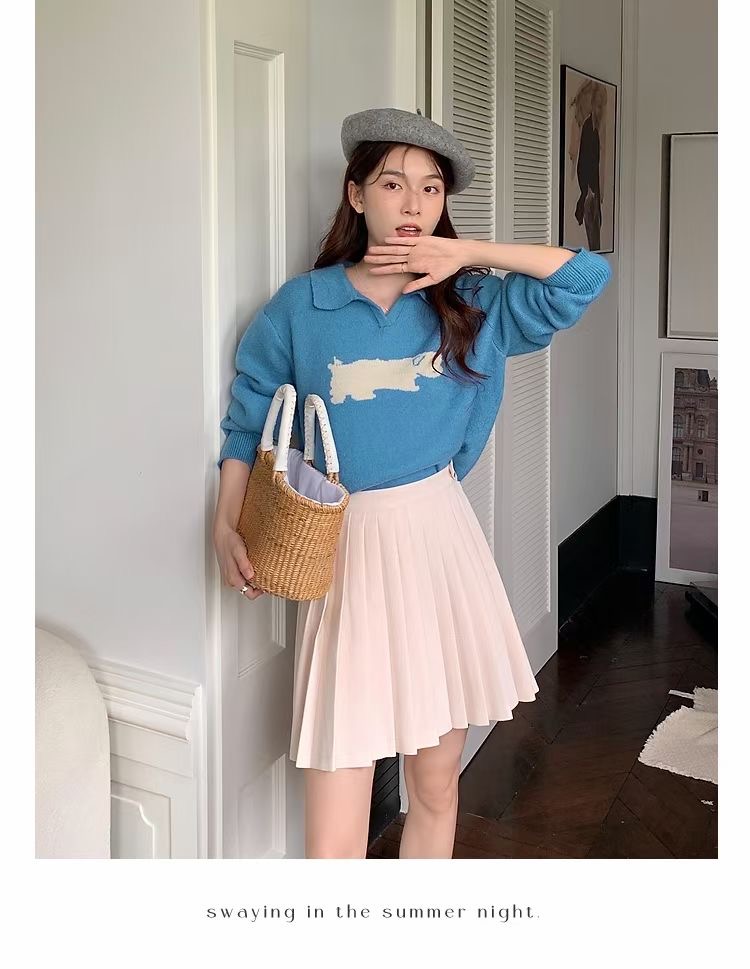 北歐時刻/小翻領設計 polo領毛衣女小眾慵懶風外套秋季新款