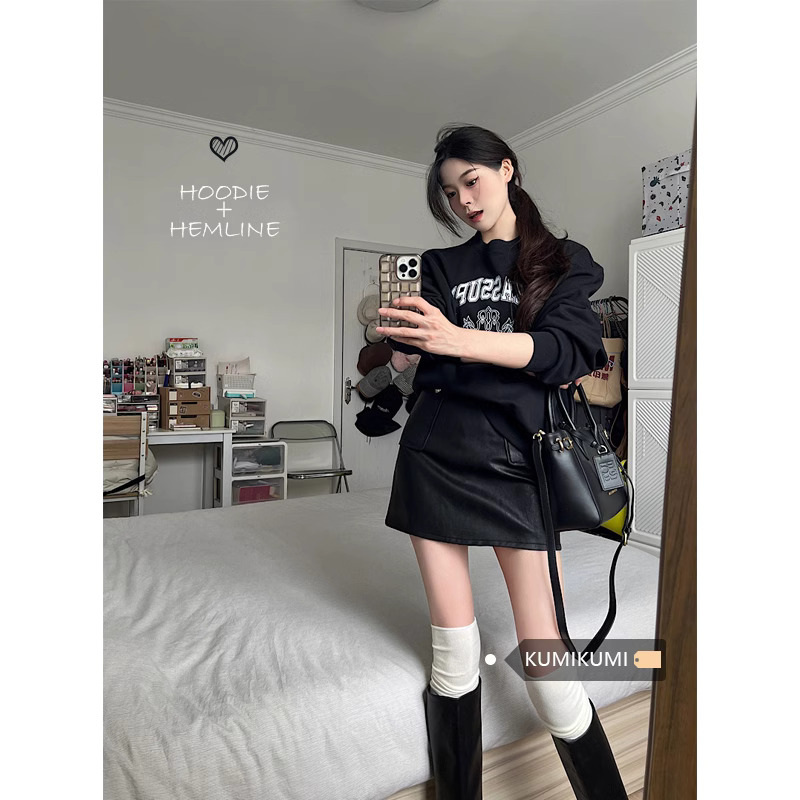 韓國休閒華棉複合薄款310克/加絨410克 秋冬裝衛衣女印花寬鬆大碼