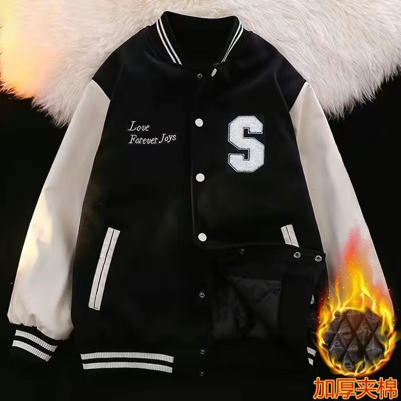 2023 Autumn and Winter New Letter Black Baseball Uniform Women's Korean Style Casual Loose Jacket Contrast Color Student Jacket