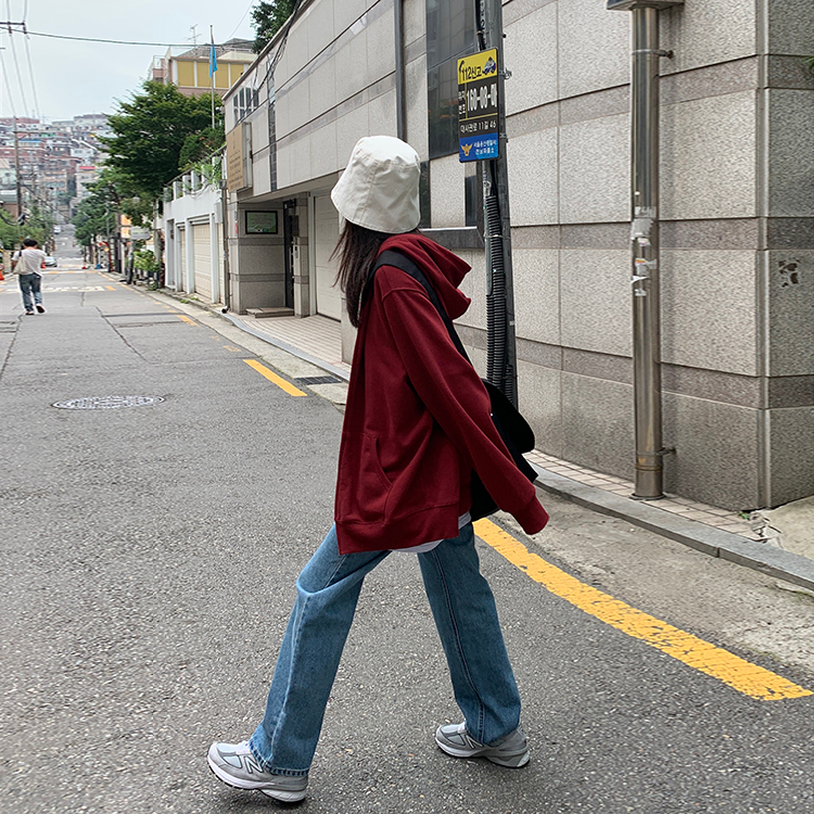 珠地棉連帽外套女學生寬鬆大碼慵懶風上衣秋季休閒拉鏈開衫衛衣
