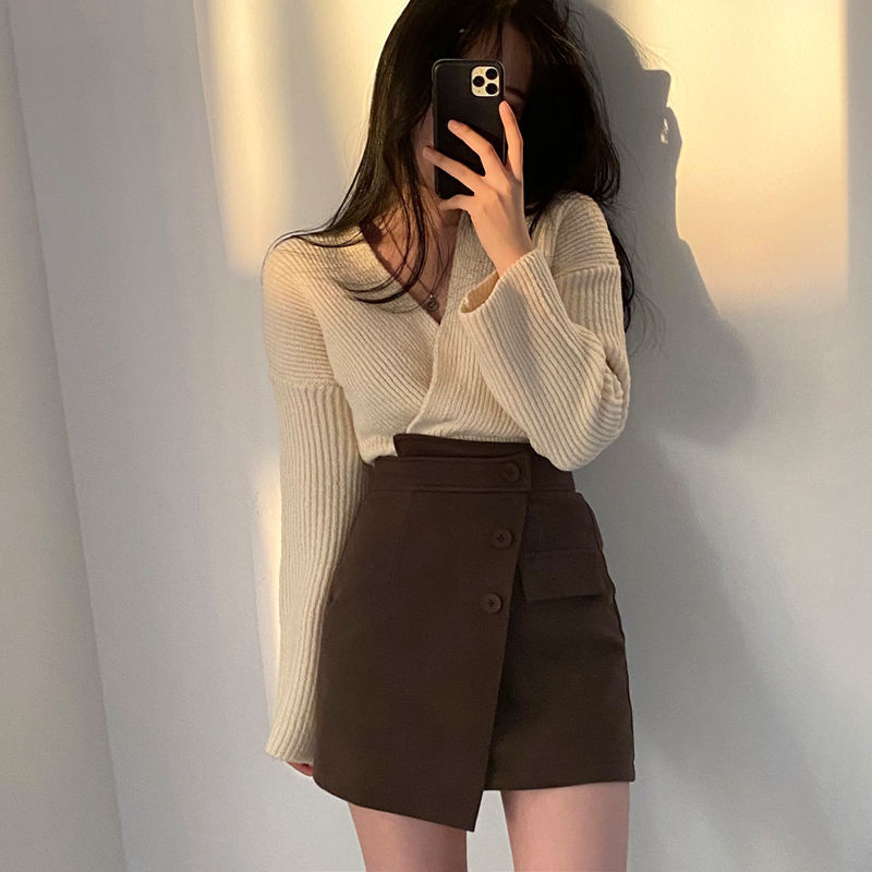 Korean style lazy style versatile sweater for women 2023 simple autumn and winter new bottoming shirt Korean style long-sleeved sweater top