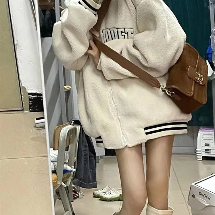 2023 original quality trendy lambswool baseball jacket autumn and winter new long-sleeved Korean style jacket women's college style cotton coat