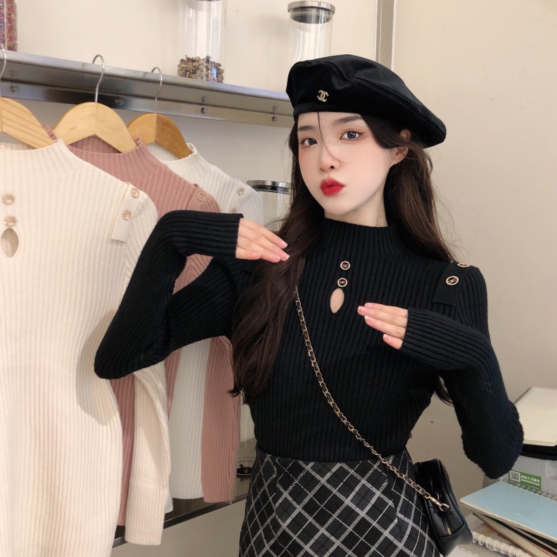 洋氣法式時尚高級感毛衣女秋冬新款半高領內搭長袖打底針織衫上衣