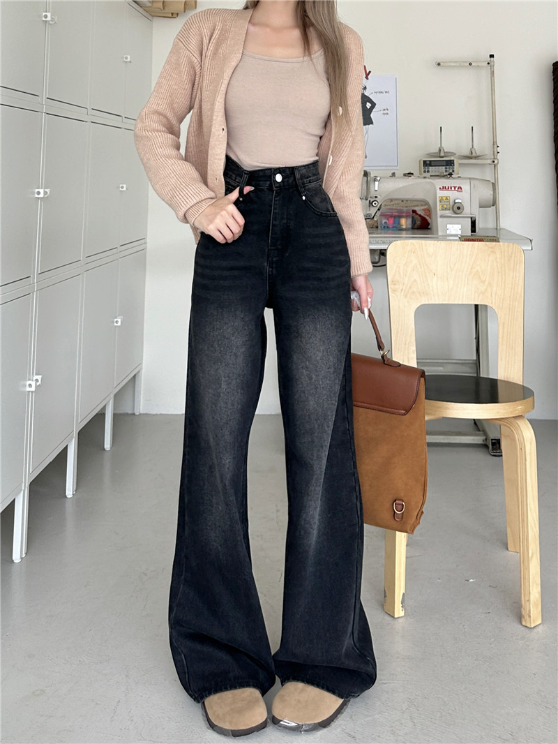 Actual shot ~ slimming autumn and winter black and gray bootcut jeans for women new loose straight pants