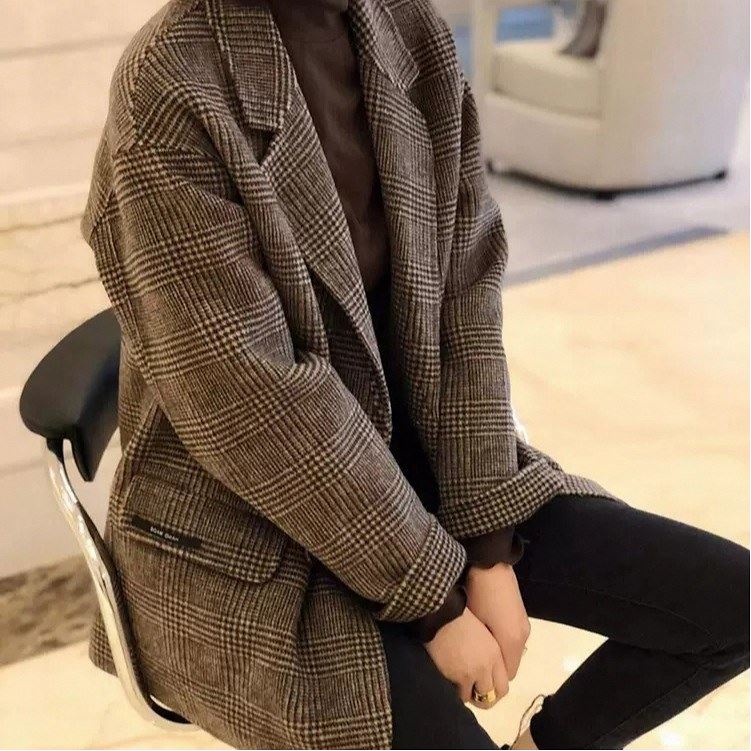 秋冬雙面羊絨大衣小個子英倫格子西裝羊毛呢外套M-4XL200斤