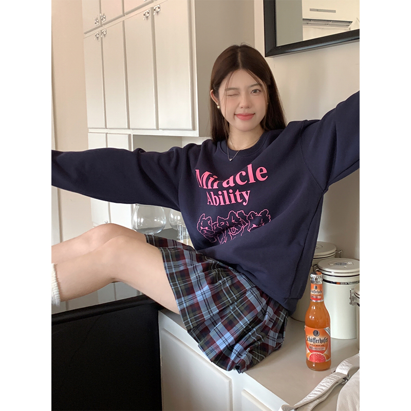 實拍韓版ins圓領寬鬆百搭狗狗印花衛衣女2023復古可愛休閒上衣