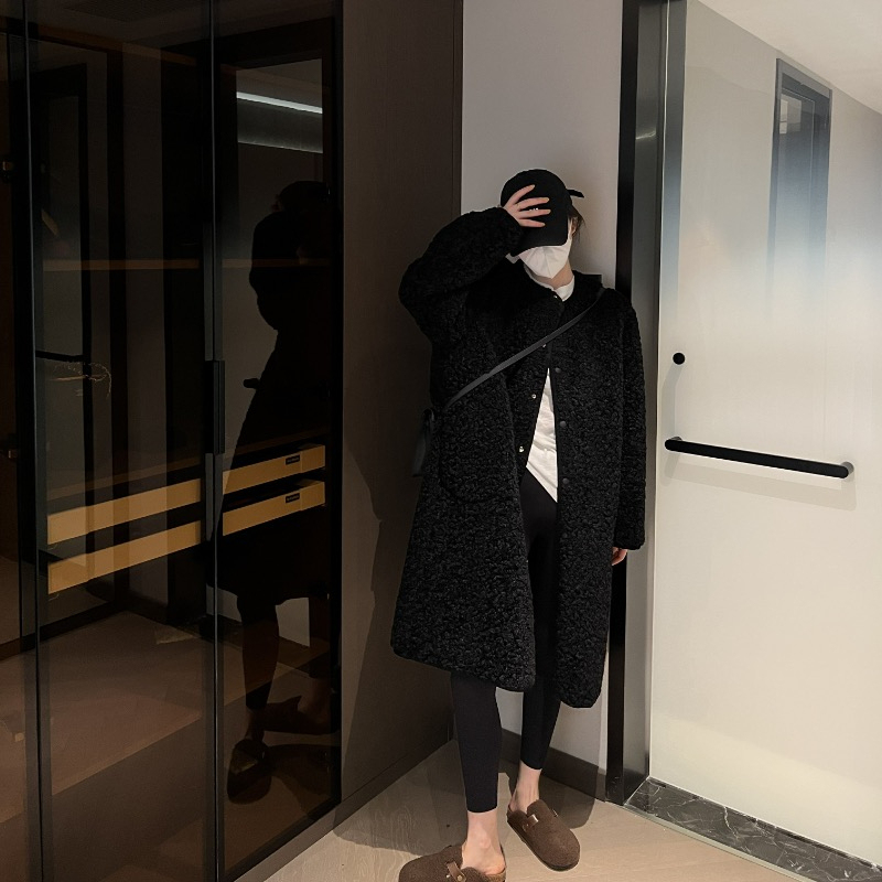 中長款羊羔毛女2023年秋冬新款韓版ins港風外套