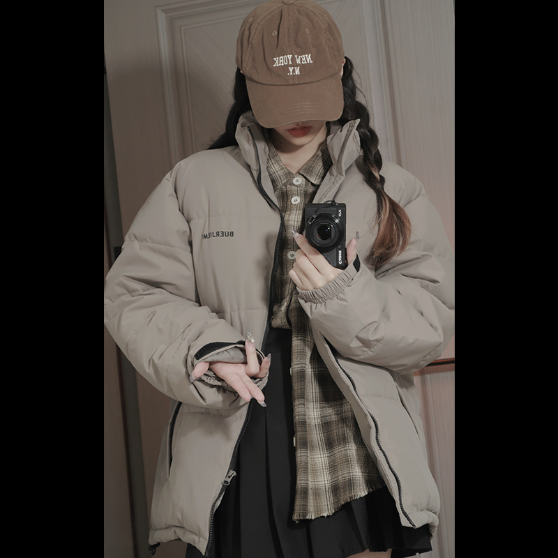 Actual shot of 2023 new down cotton coat for women Korean style stand collar loose internet celebrity ins Hong Kong style thickened warm cotton coat for women
