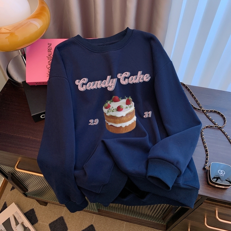 Actual shot of Huamian Thin 310g/Fleece 410g Autumn and Winter Sweater Women's Printed Large Size Women's Wear