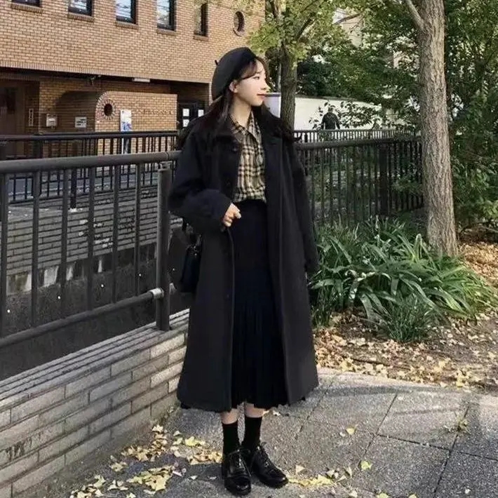 毛呢外套女中長款冬季新款韓版顯瘦學生風衣加厚過膝呢子大衣