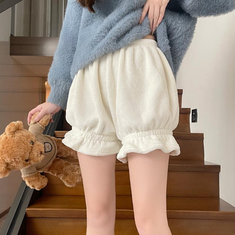 ****~實拍加絨南瓜褲燈籠短褲秋冬毛絨保暖睡褲女