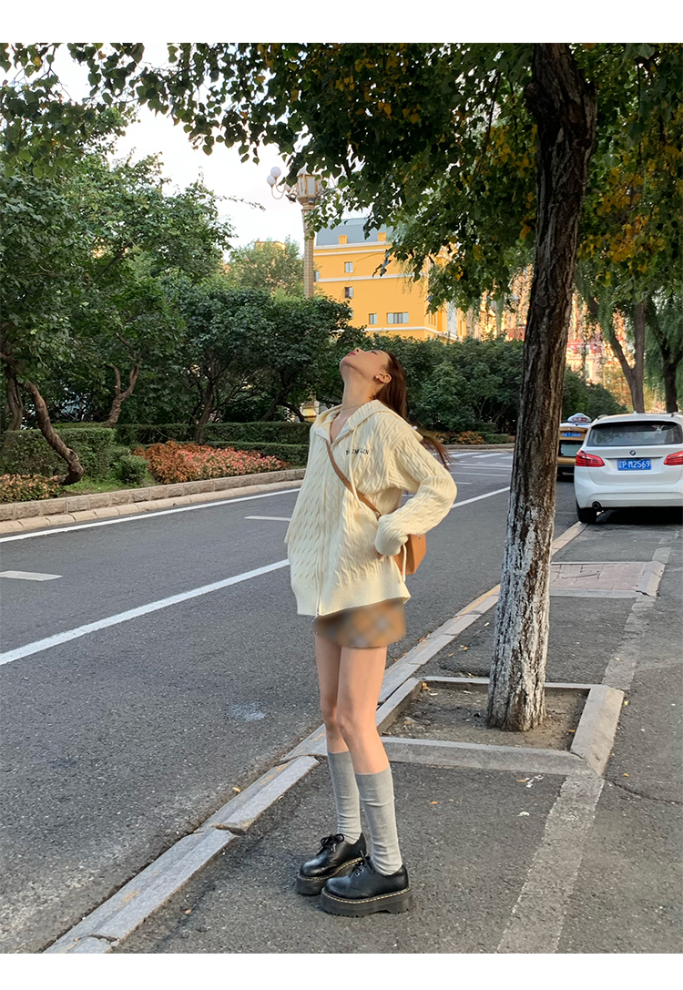 70 is not seventy, lazy style sweater cardigan coat autumn and winter women's new Korean style loose hooded top sweater