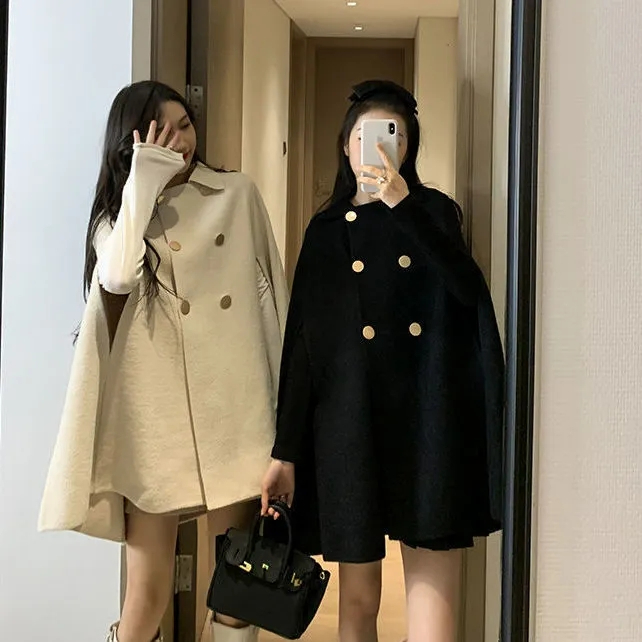 斗篷外套女秋冬英倫風呢子大衣女2023新款百搭披肩上衣女韓版寬鬆