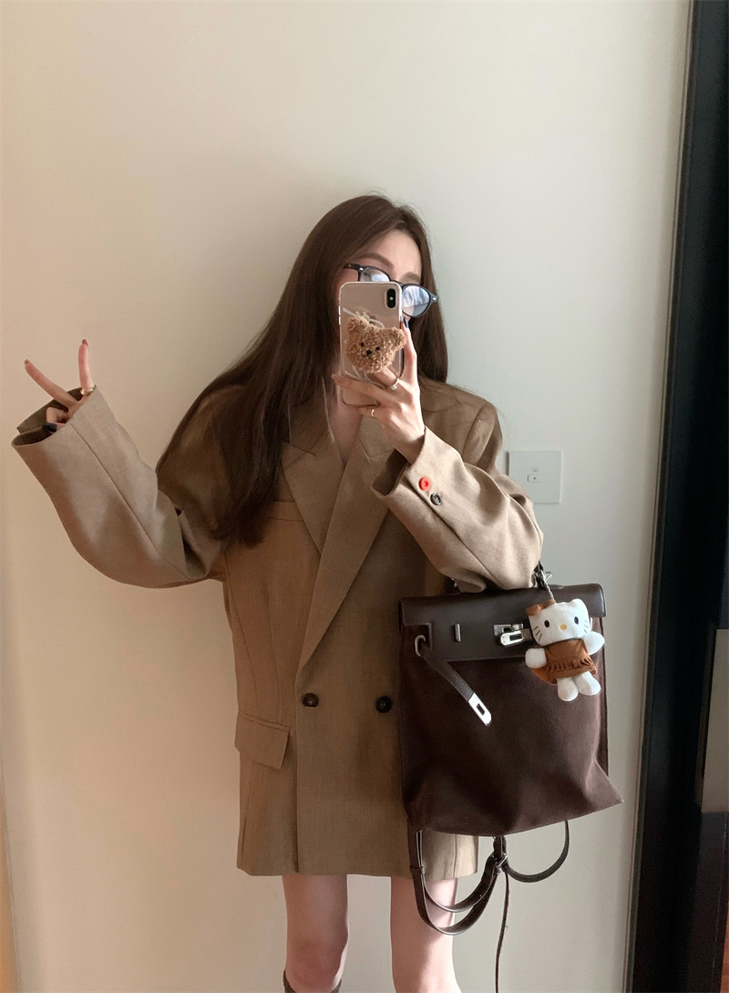Real shot fashion ~ retro niche style loose and lazy mid-length suit jacket