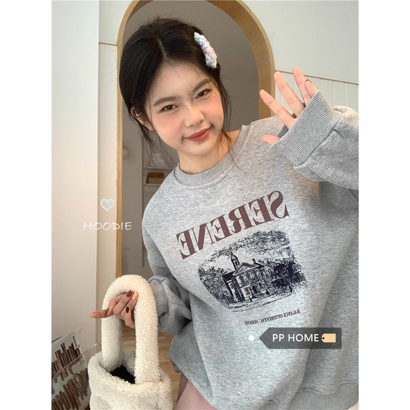 韓版新款華棉複合薄款310克/加絨410克 秋冬裝衛衣女印花寬鬆大碼