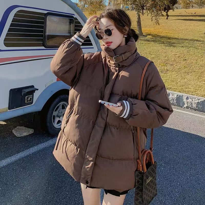 Stand collar down jacket for women winter 2023 new niche college style Korean style high-end light and thin bread jacket trendy