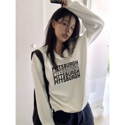 Official picture of early autumn new pure cotton round neck pullover long sleeve letter casual high quality thin round neck sweatshirt for women