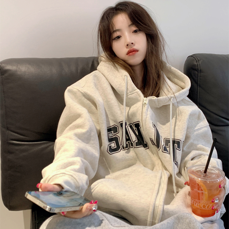 加絨400克高街美式潮牌oversize設計感韓版小眾女潮ins秋季衛衣潮
