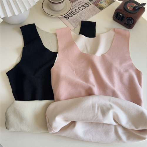 Actual shot~Korean style girl's simple solid color German velvet winter warm inner layer with comfortable and traceless beautiful back vest
