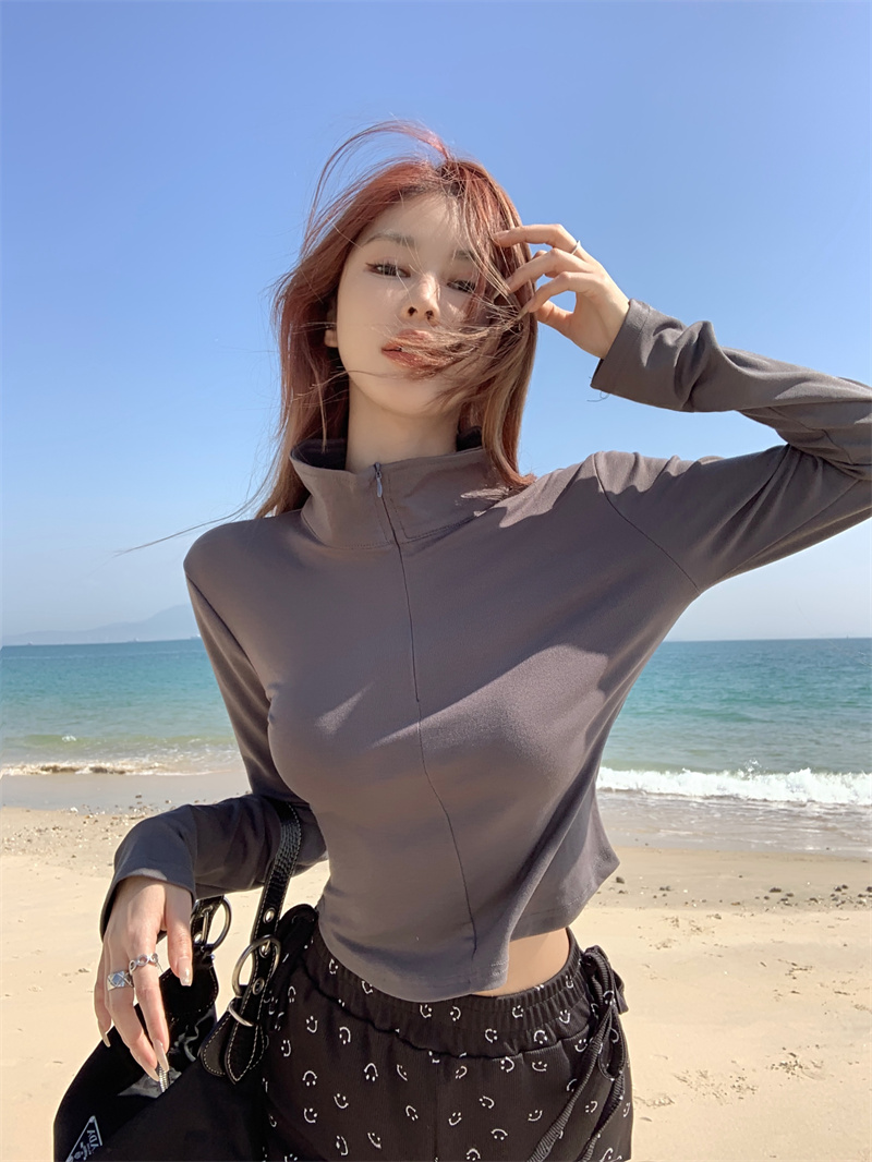 實拍 灰色打底衫女春季內搭修身顯瘦長袖T