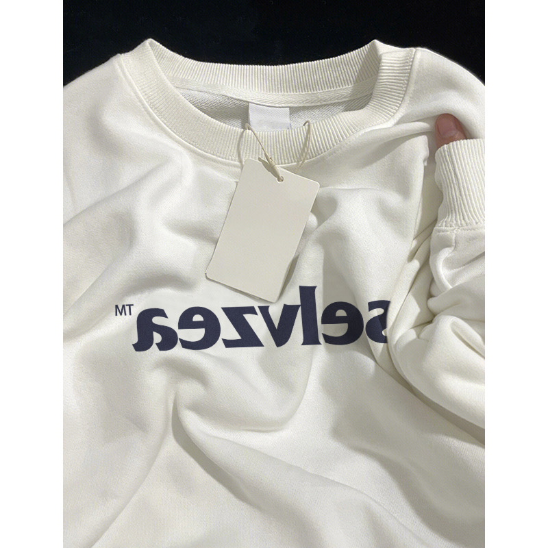Round neck sweatshirt for women, spring and autumn, lazy style, niche design, high-end, right shoulder, long sleeve, thin top for small people