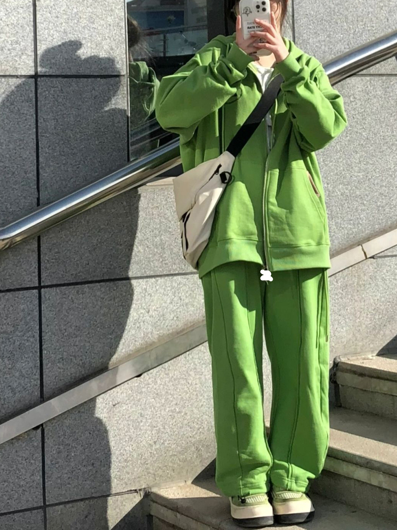 6535 cotton 2023 sports suit women's green spring and autumn sweatshirt two-piece casual loose slimming