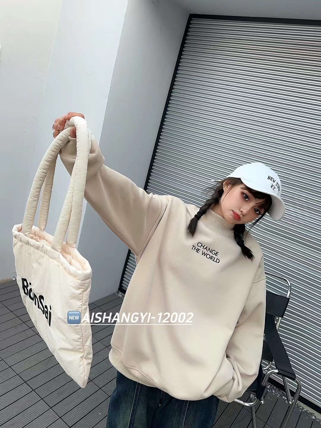 2023秋冬季新款半高領套頭刺繡加絨加厚保暖衛衣女裝寬鬆韓版上衣