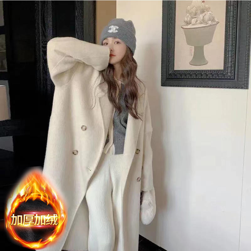 350g autumn and winter large size loose thickened woolen coat for women mid-length small woolen coat for women