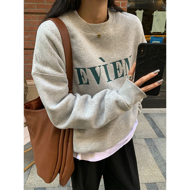 Harajuku BF thickened velvet pullover round neck sweatshirt for female students salt loose top autumn and winter coat lazy style