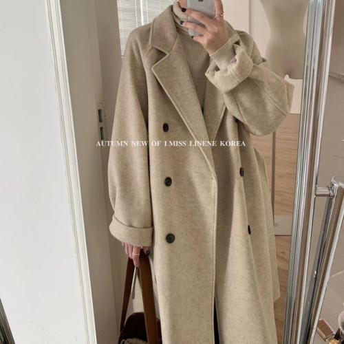 Woolen coat women's mid-length autumn and winter new Hepburn style temperament loose thickened woolen coat for small people