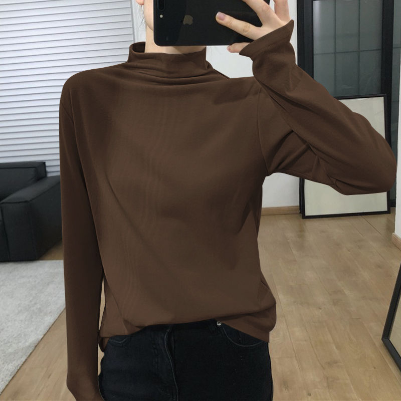 螺紋德絨半高領打底衫女