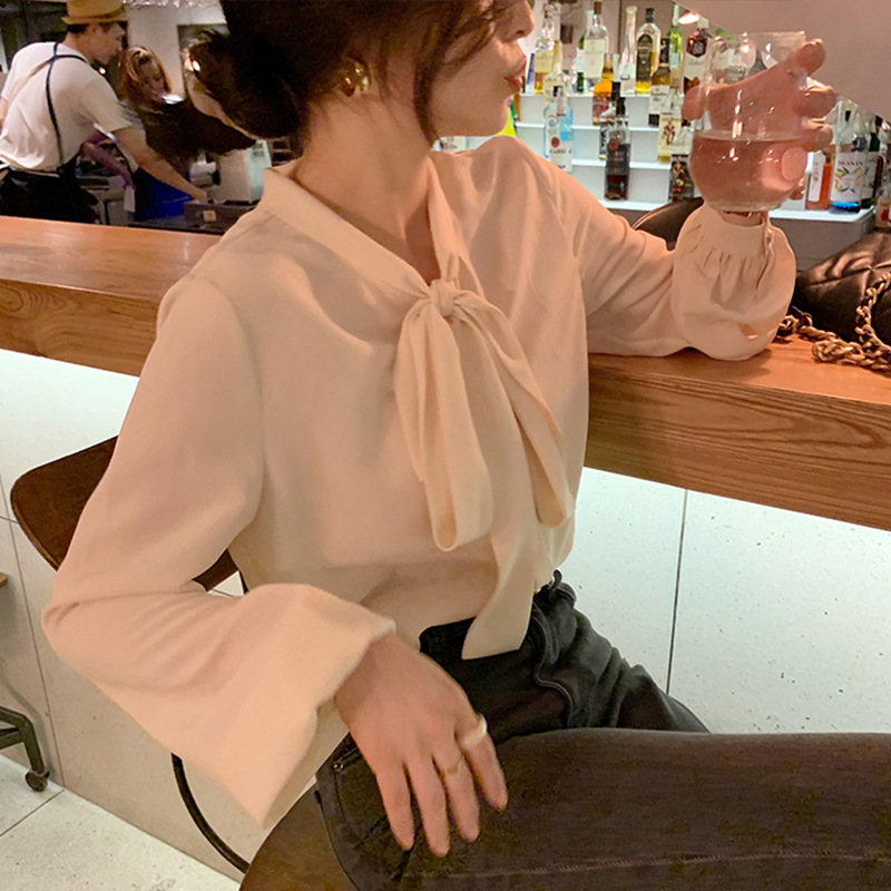 2023新款溫柔氣質設計感女寬鬆小眾蝴蝶結白色上衣