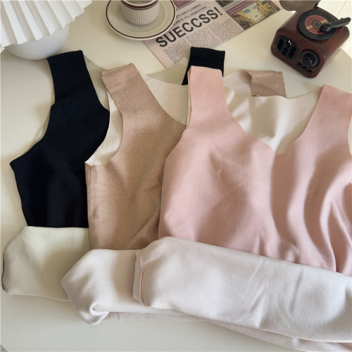 Actual shot~Korean style girl's simple solid color German velvet winter warm inner layer with comfortable and traceless beautiful back vest