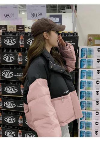 Korean short down jacket for women  new niche design color matching bread coat small winter coat