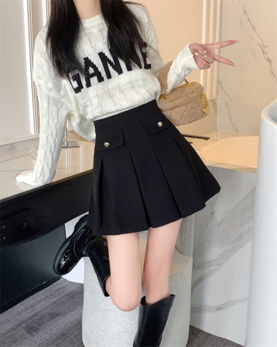 Actual shot ~ New autumn and winter woolen pleated skirt for women high-waisted slimming A-line versatile anti-exposure short skirt