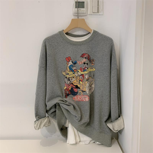 Official picture Korean version  autumn and winter round neck Disney cartoon pattern sweatshirt for women loose and fun versatile top