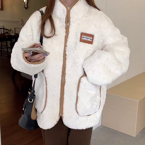 New winter lamb fleece fluffy loose versatile white thickened fleece lamb wool coat for women