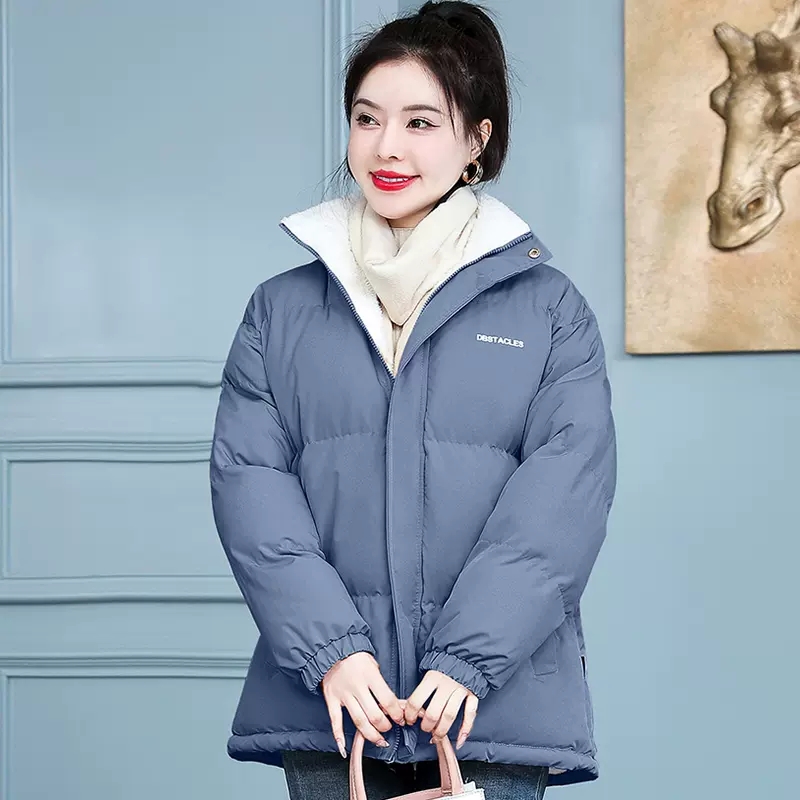 Lamb wool plus velvet and thickened cotton clothes and jackets for women this year's new winter thickened loose and versatile small cotton-padded jackets
