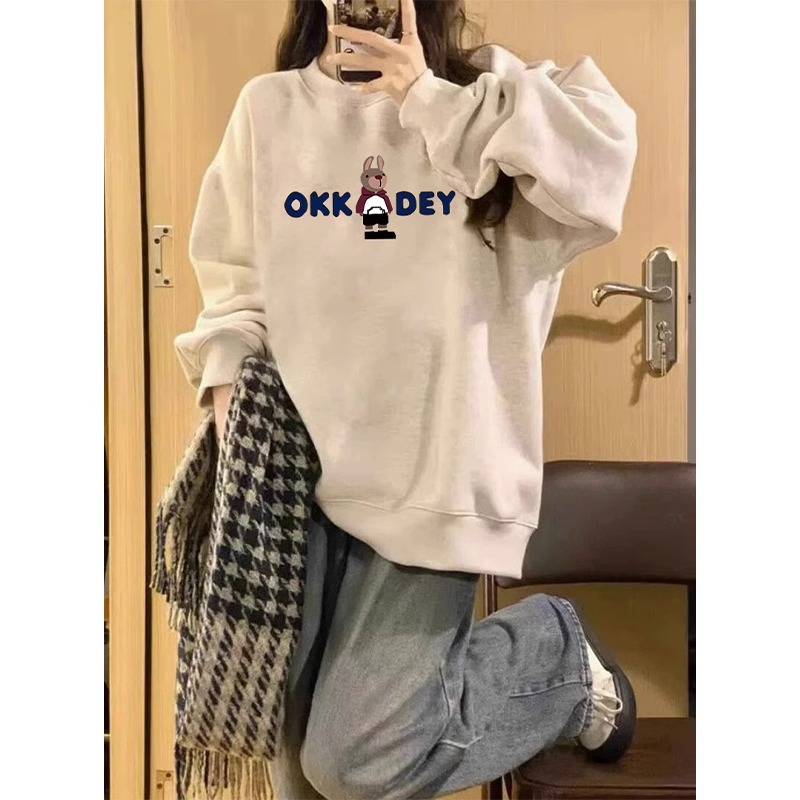 Chinese cotton composite milk silk 310g silver fox velvet 400g round neck sweatshirt for women