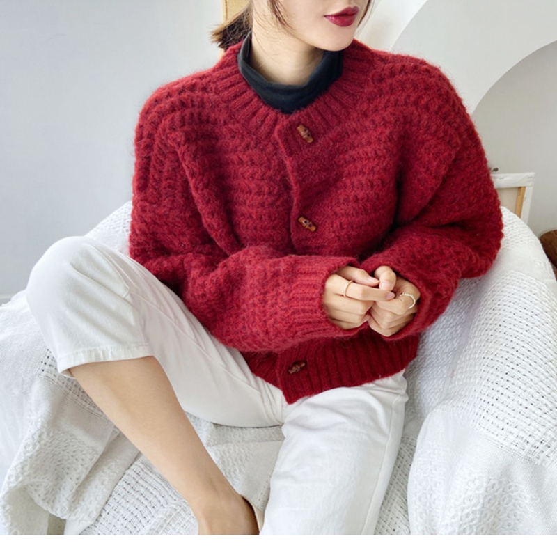 Korean chi coat knitted cardigan women's autumn and winter new loose twist retro gentle