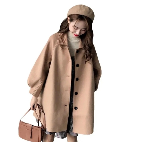 New autumn and winter woolen shirt coat for female students medium and long Korean style loose and versatile woolen coat for small people