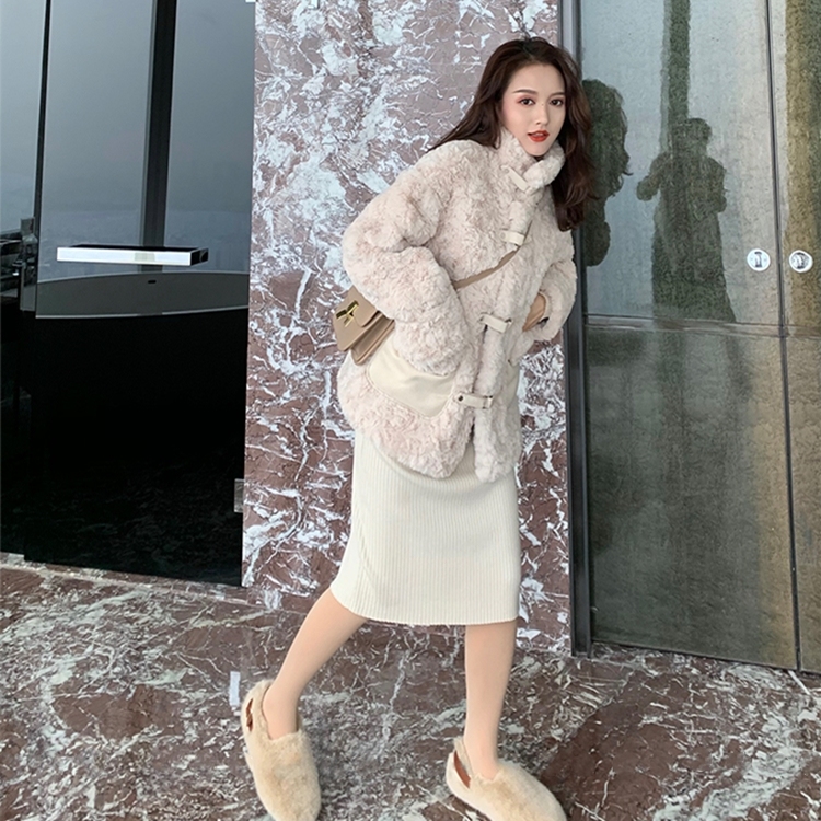 切糕自製 hin暖和皮毛一體羊羔毛仿皮草加厚毛絨短外套女秋冬新款