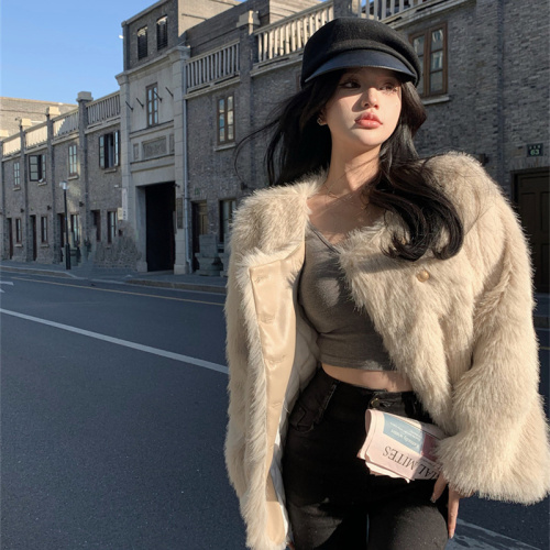Actual shot of new French style loose small fragrance style high-end fur imitation fur jacket for women
