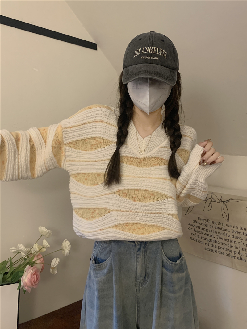 實拍 小清新立體條紋毛衣女日系學院風軟糯長袖上衣