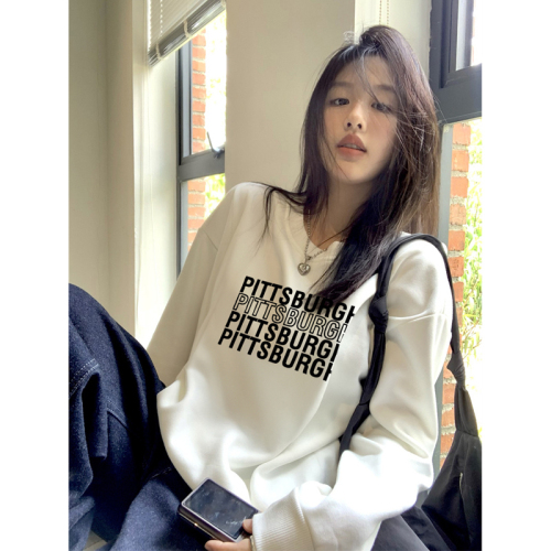 Official picture of early autumn new pure cotton round neck pullover long sleeve letter casual high quality thin round neck sweatshirt for women