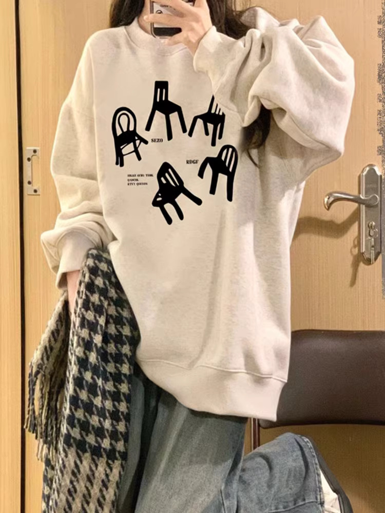 官圖 華棉複合薄款310克/加絨410克 秋冬裝衛衣女印花寬鬆大碼